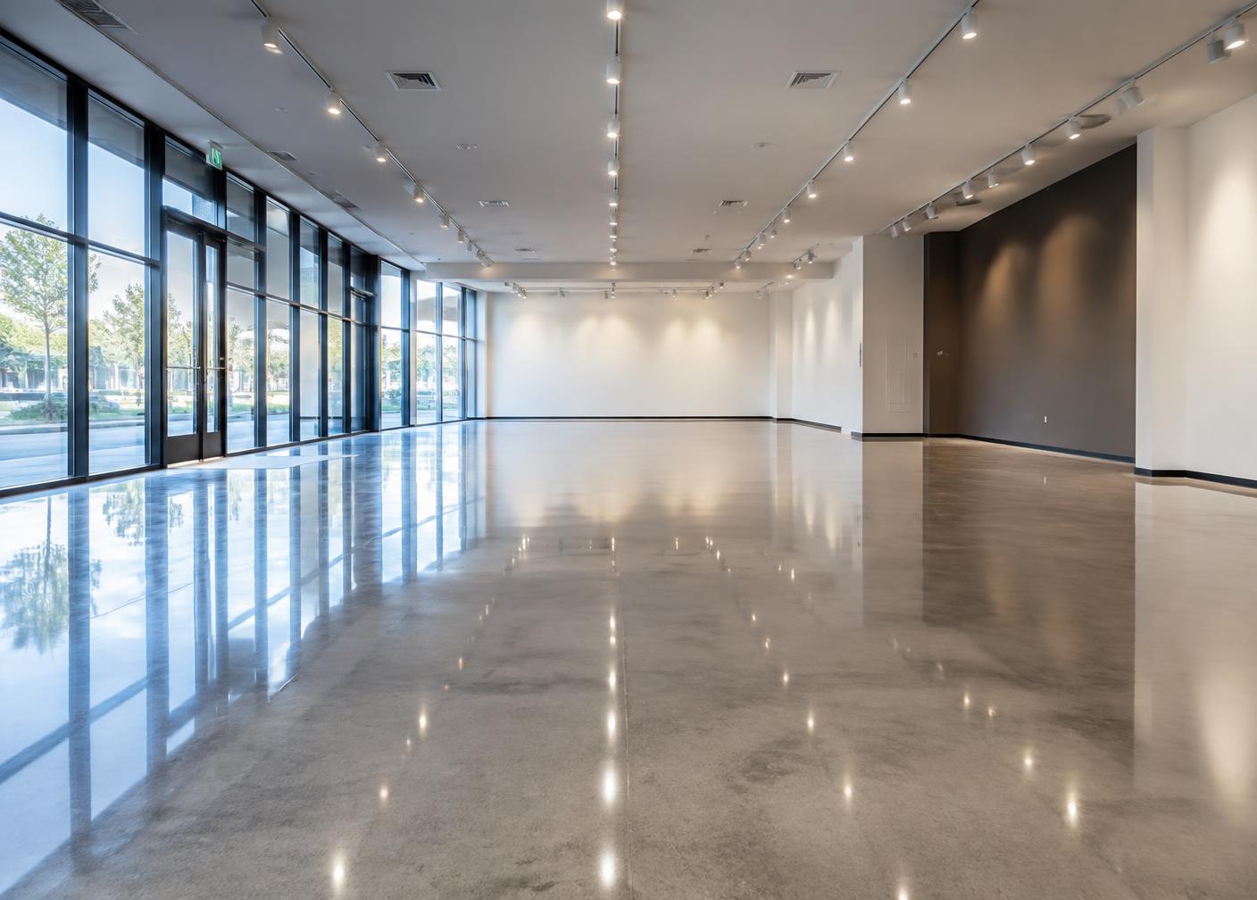 Polished concrete showroom floor