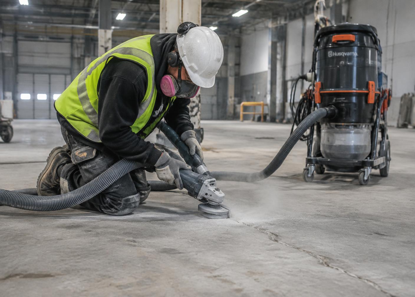 Concrete floor repair in progress